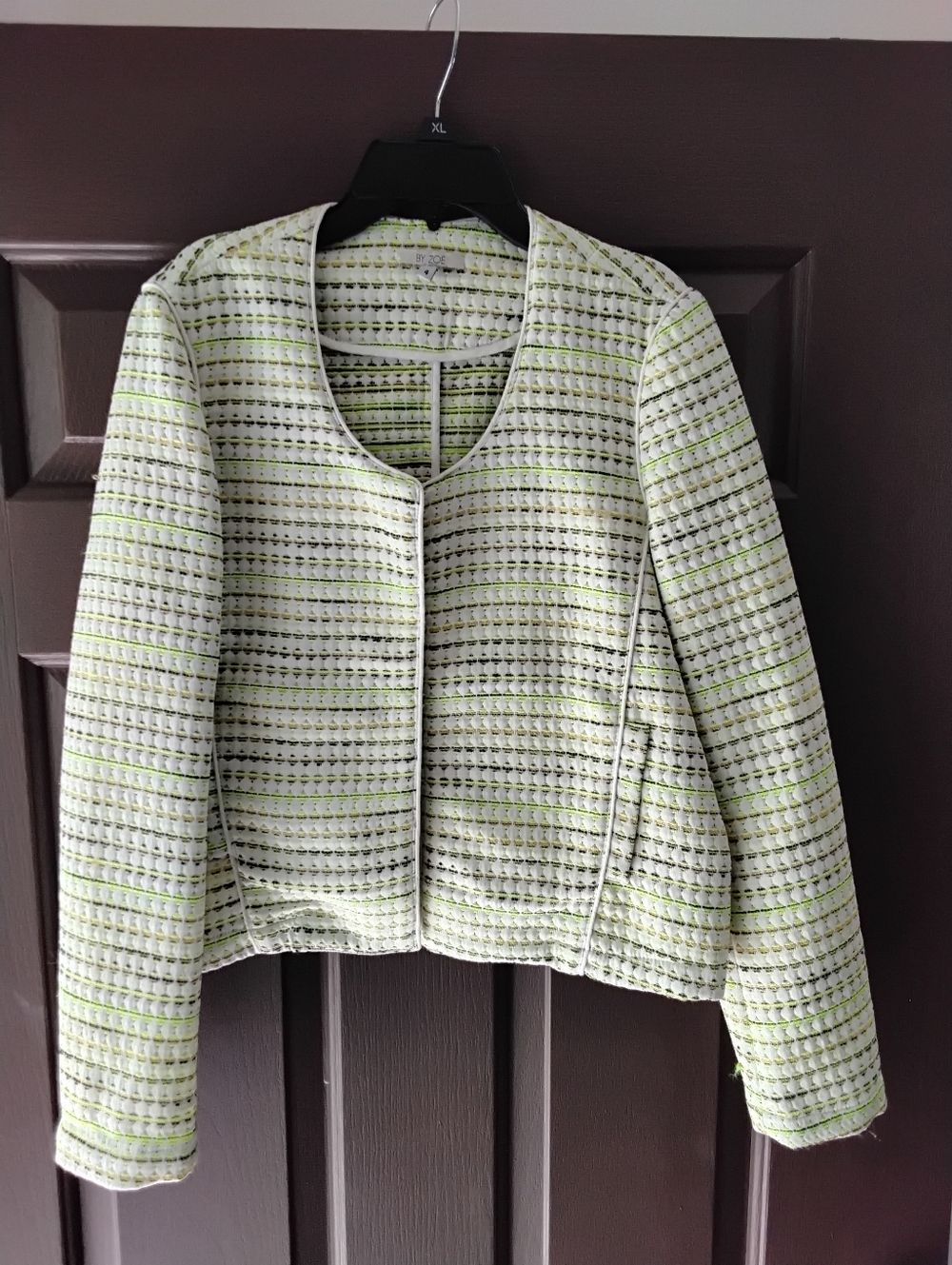 By Zoe Women's Lime Green Tweed Collarless Jacket Size 4